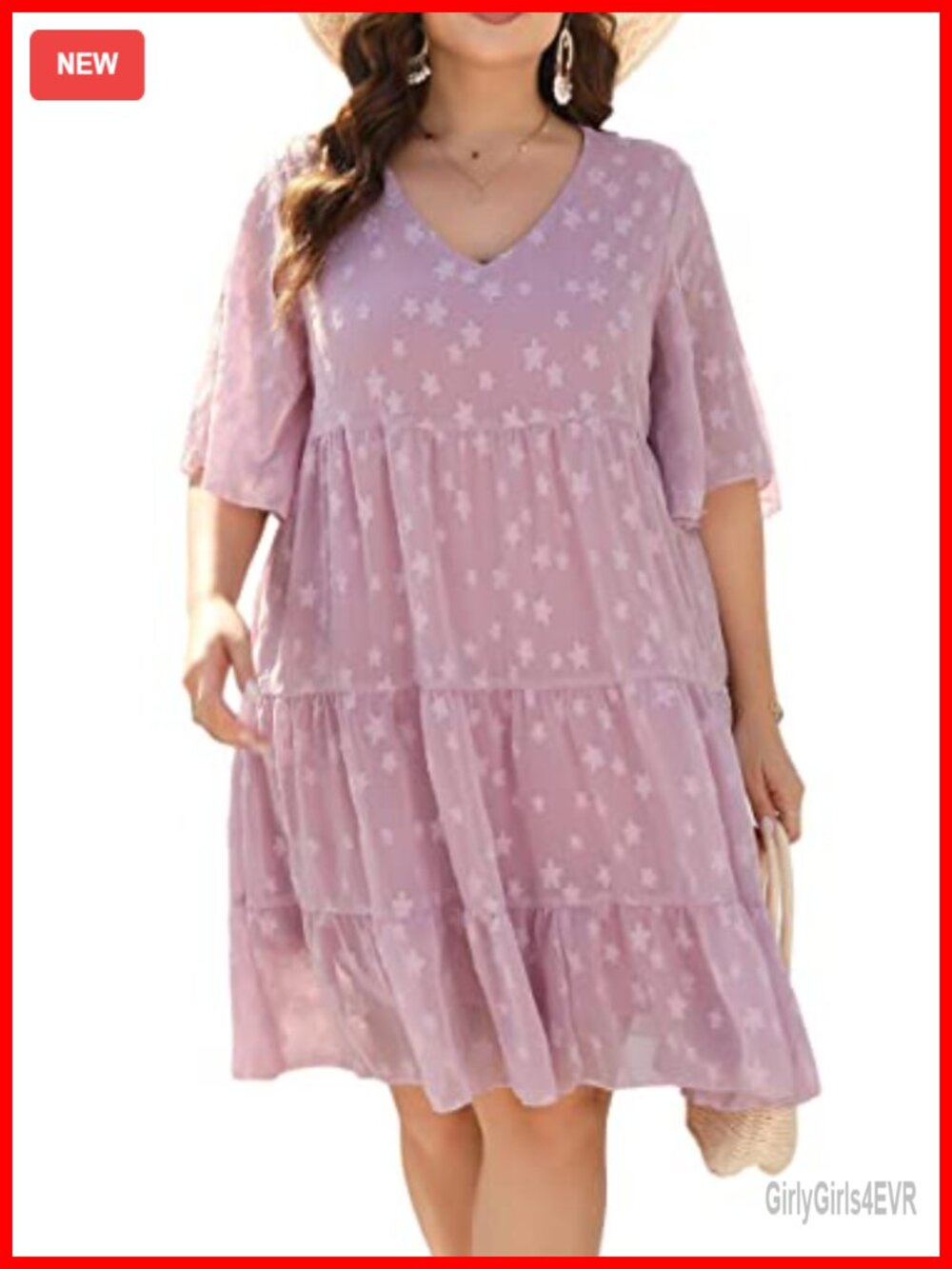 Plus Size Chiffon Babydoll Maternity Dress Loose Fit V Neck Sundress